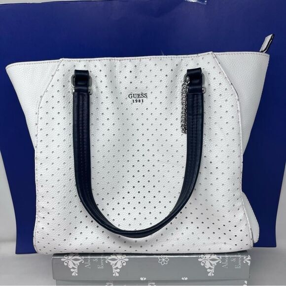 GUESS White Vegan Faux Leather Laser Perforated Shoulder Bag - Picture 1 of 13